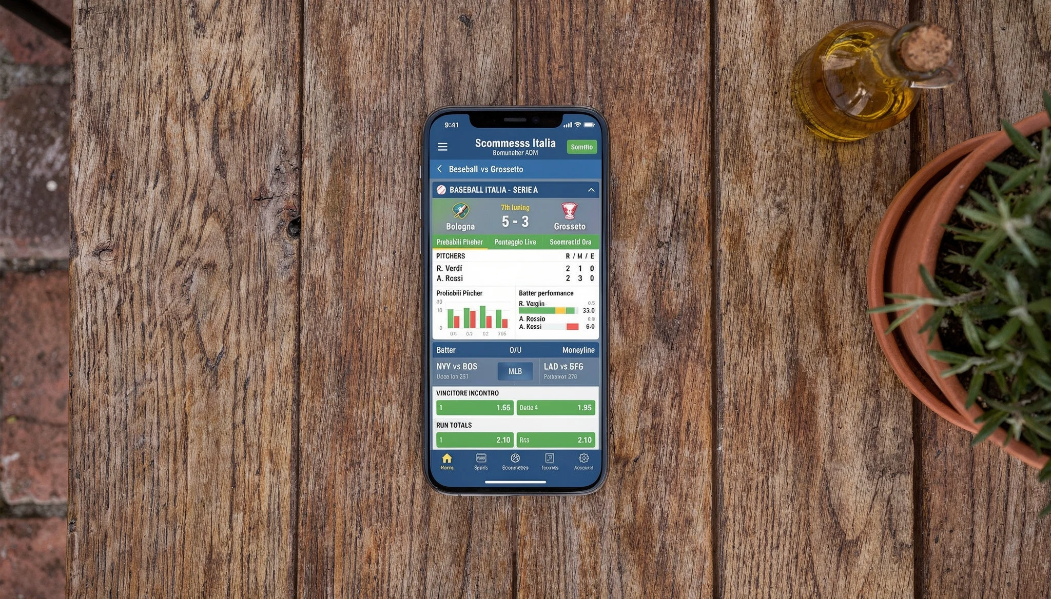 Smartphone con app di scommesse baseball e logo ADM per betting legale in Italia