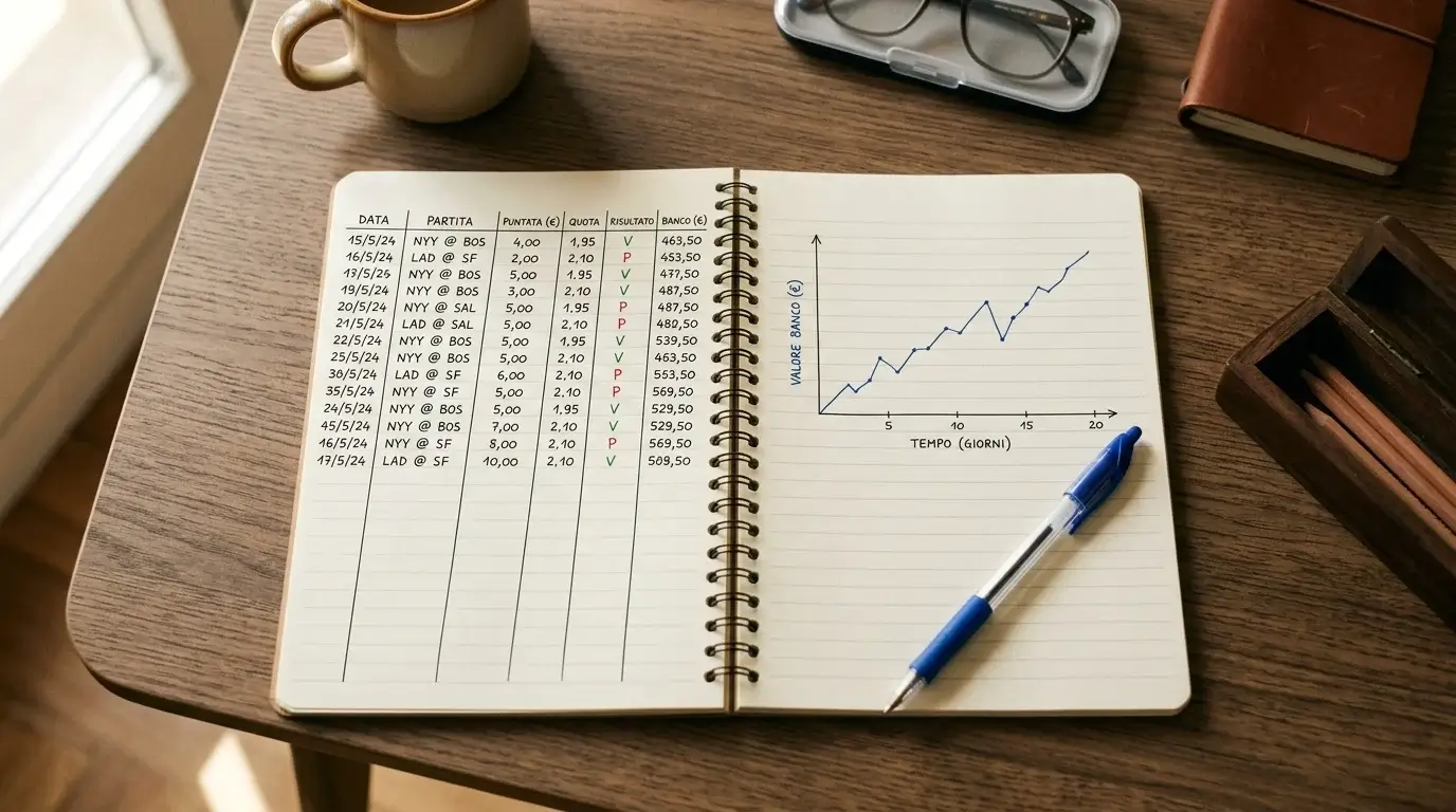 Notebook con tracciamento scommesse e gestione del bankroll per baseball