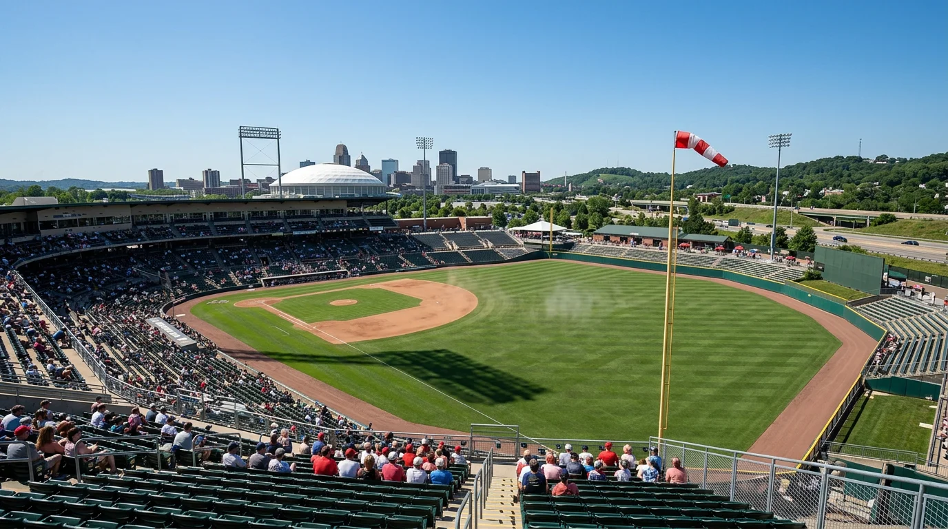 Stadio di baseball sotto il sole con termometro e indicatore del vento per scommesse MLB