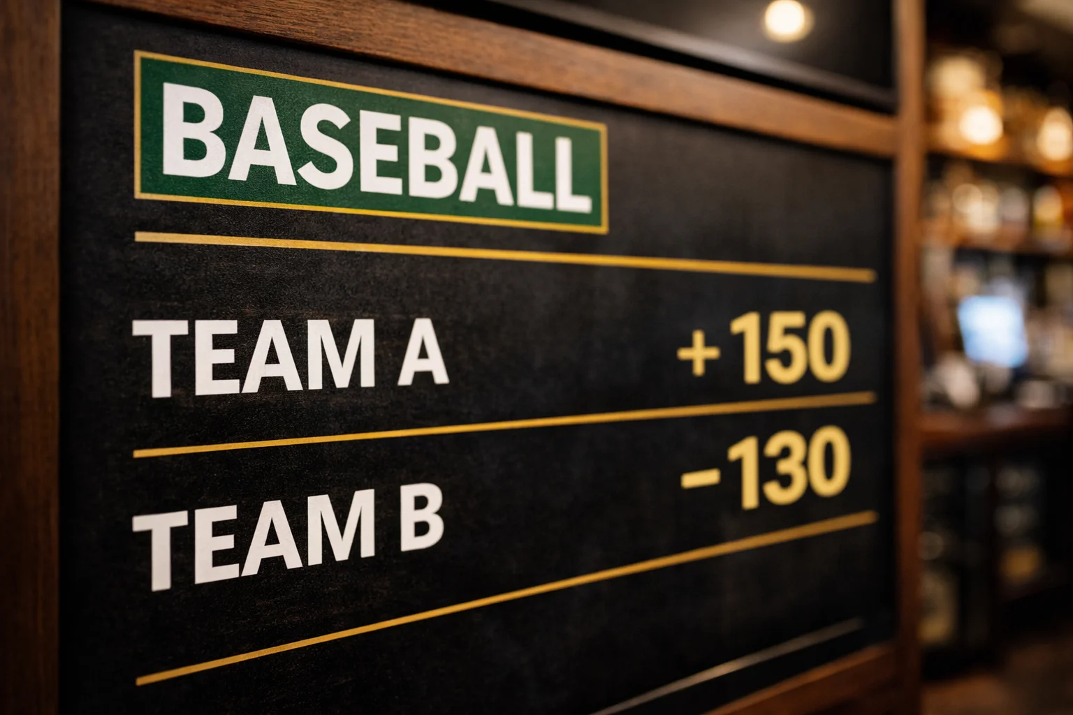 Tabellone con quote americane di baseball positive e negative per scommesse MLB