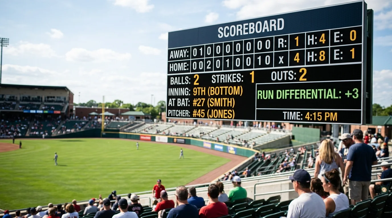 Tabellone segnapunti di baseball che mostra il run differential di una partita MLB