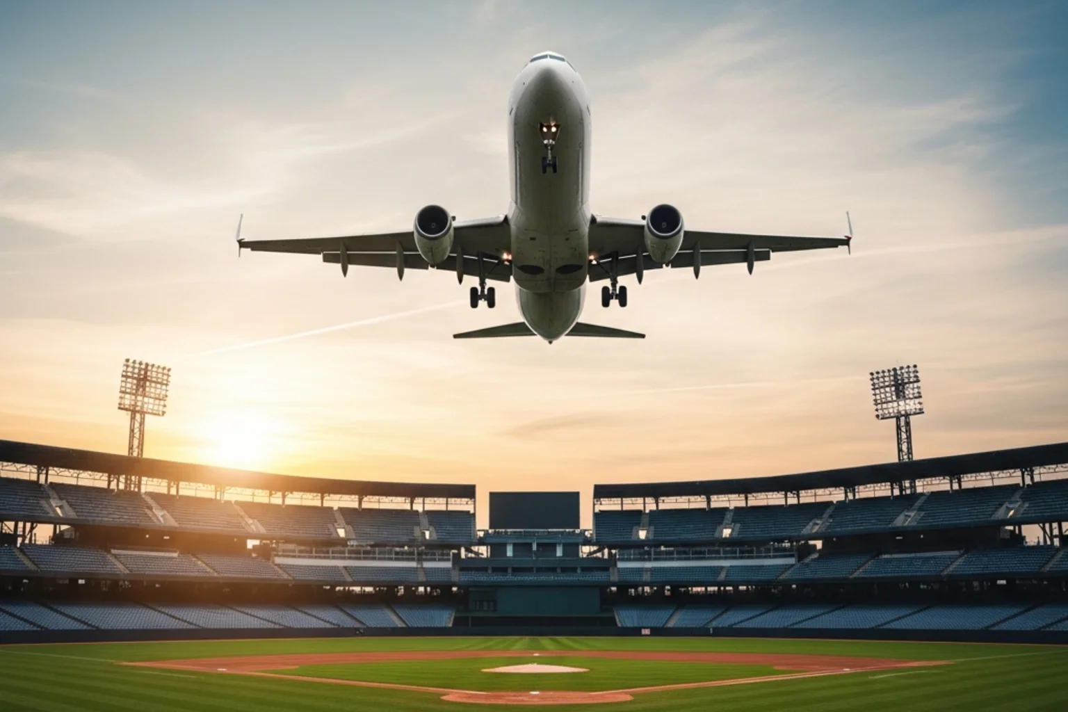 Aereo che trasporta squadra di baseball per trasferta MLB con fuso orario